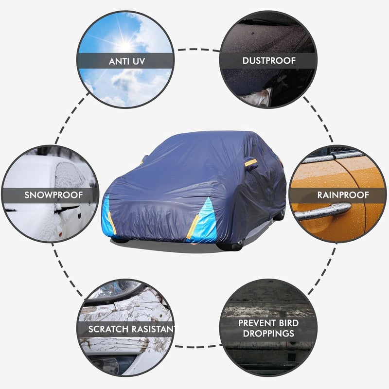 DINGHAO Car Cover Waterproof All Weather, 6 Layers Outdoor Full Exterior Cover Rain Sun UV Snowproof Protection with Zipper Cotton, Mirror Pocket for Toyota Camry - Image 4